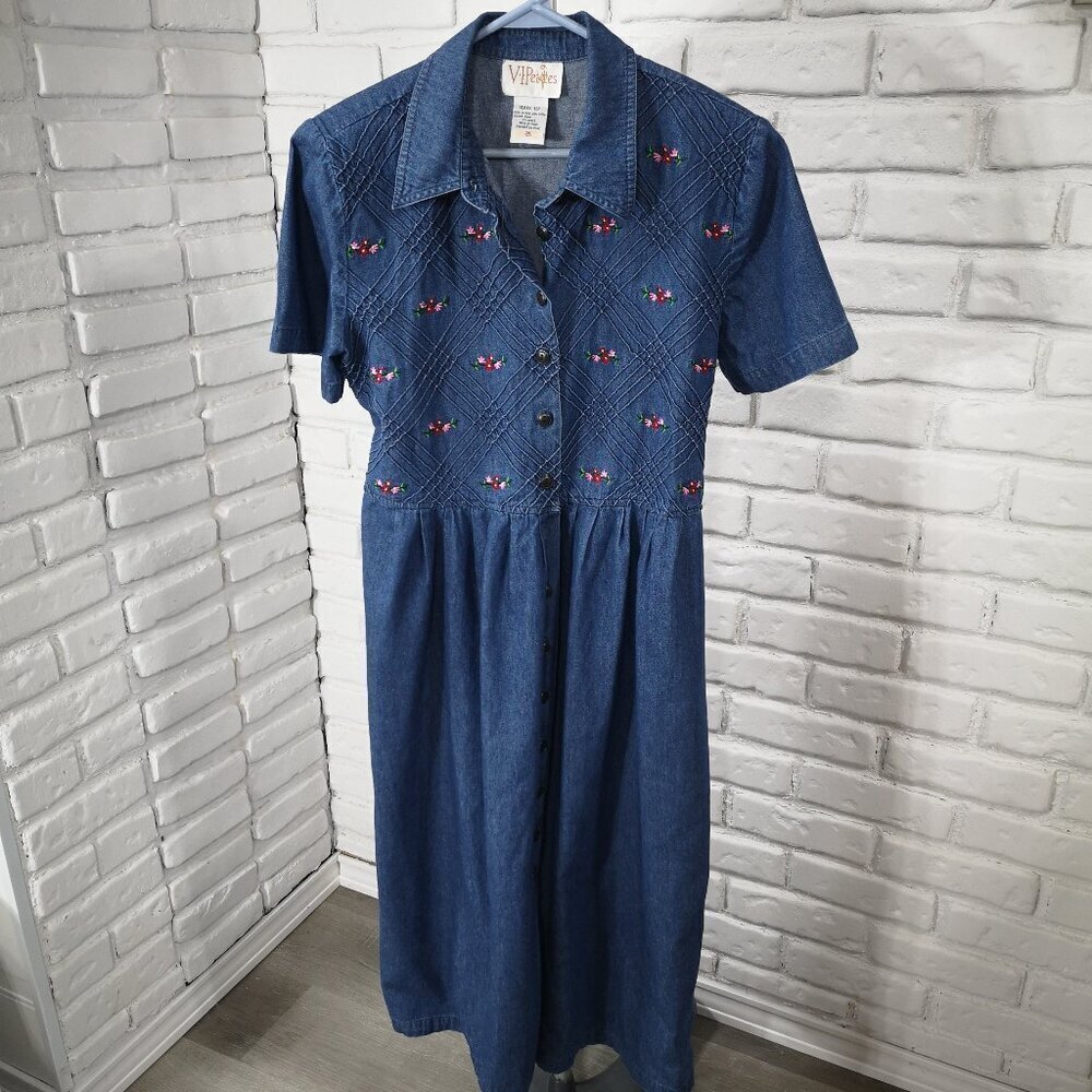 V.I.P. Petites Sears Ladies Size 12P Medium Wash Button Front Jean Dress